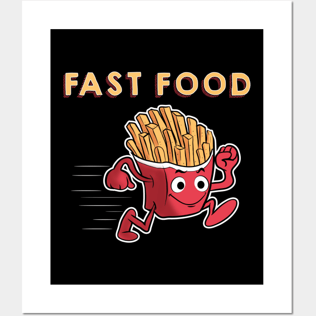 Cute & Funny Fast Food Running French Fries Punny Wall Art by theperfectpresents